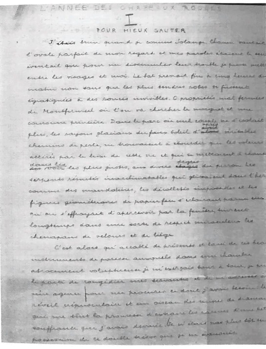 André Breton, « L’année des chapeaux rouges », manuscrit portant l’écriture d’André Breton et de Simone Kahn, rédigé pour Littérature, nouvelle série, n° 3, mai 1922, 14 pages in-4° foliotées, crayon sur papier blanc, association Atelier André Breton. Photographies © succession Simone Kahn et André Breton, Adagp 2025, courtoisie association Atelier André Breton