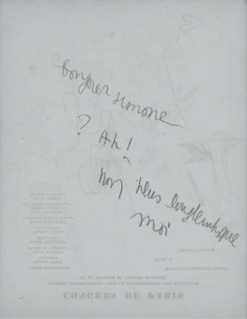 Robert Desnos, « Bonjour Simone », sommeil du 27 septembre 1922, papier à en-tête « Congrès de Paris », crayon noir. Bibliothèque littéraire Jacques-Doucet, BRT 161. Photographies © succession Robert Desnos, courtoisie association Atelier André Breton
