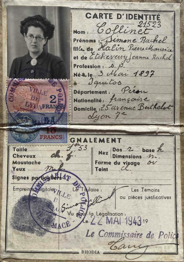 Carte d'identité de Simone Collinet établie en 1943, Archives Simone Collinet