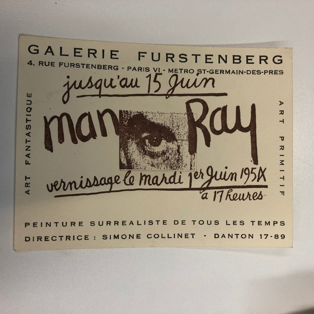 Carton invitation exposition Man Ray, Galerie Furstenberg, 1954. Bibliothèque Kandinsky, Paris - GALFUR 28