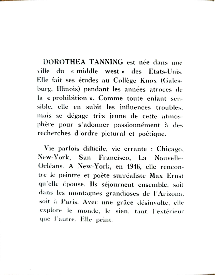 Catalogue exposition Tanning, Galerie Furstenberg, 1954. Bibliothèque Kandinsky, Paris - GALFUR 22