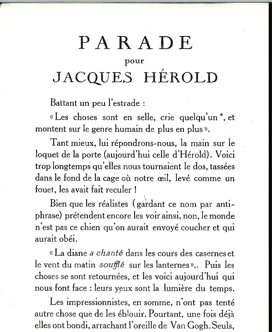 Depliant d’exposition pour les œuvres récentes de Jacques Herold, présenté à la Galerie Furstenberg en 1954. Collection de la Galerie 1900-2000.