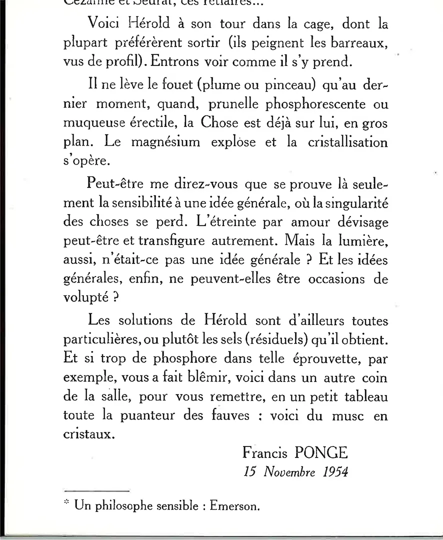 Depliant d’exposition pour les œuvres récentes de Jacques Herold, présenté à la Galerie Furstenberg en 1954. Collection de la Galerie 1900-2000.