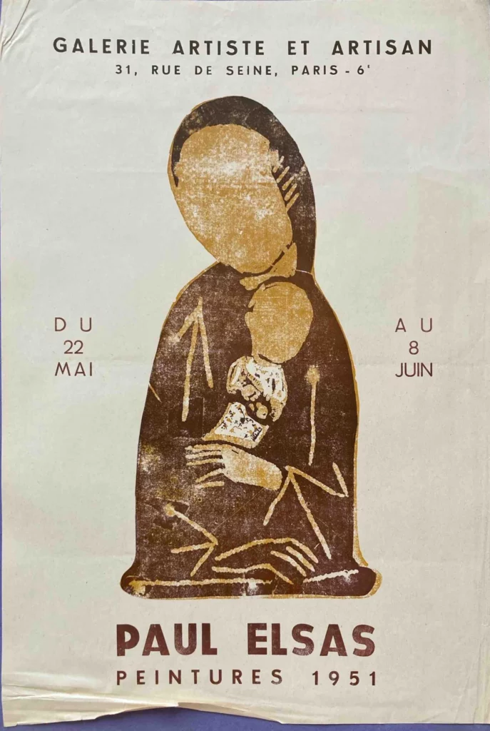 Affiche exposition Elsas, galerie Artiste et Artisan, 1951. Archives Sator